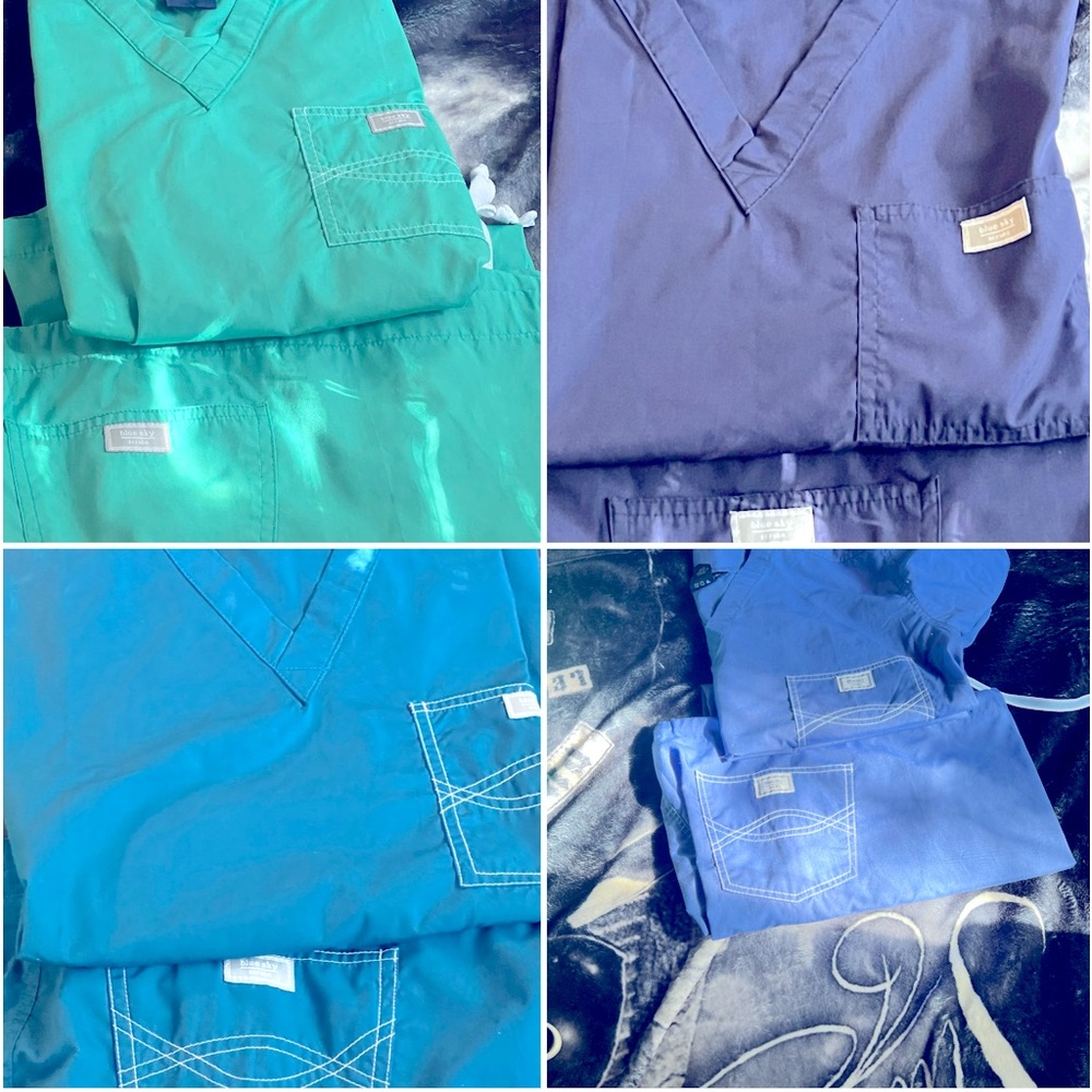 6 Blue sky scrubs tops large /bottoms Medium NEVER WORN, $160.00